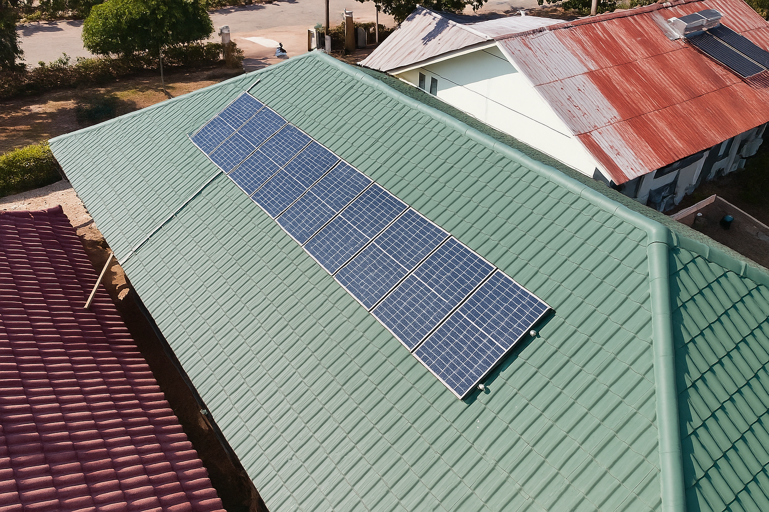 Healthcare workers monitoring solar batteries